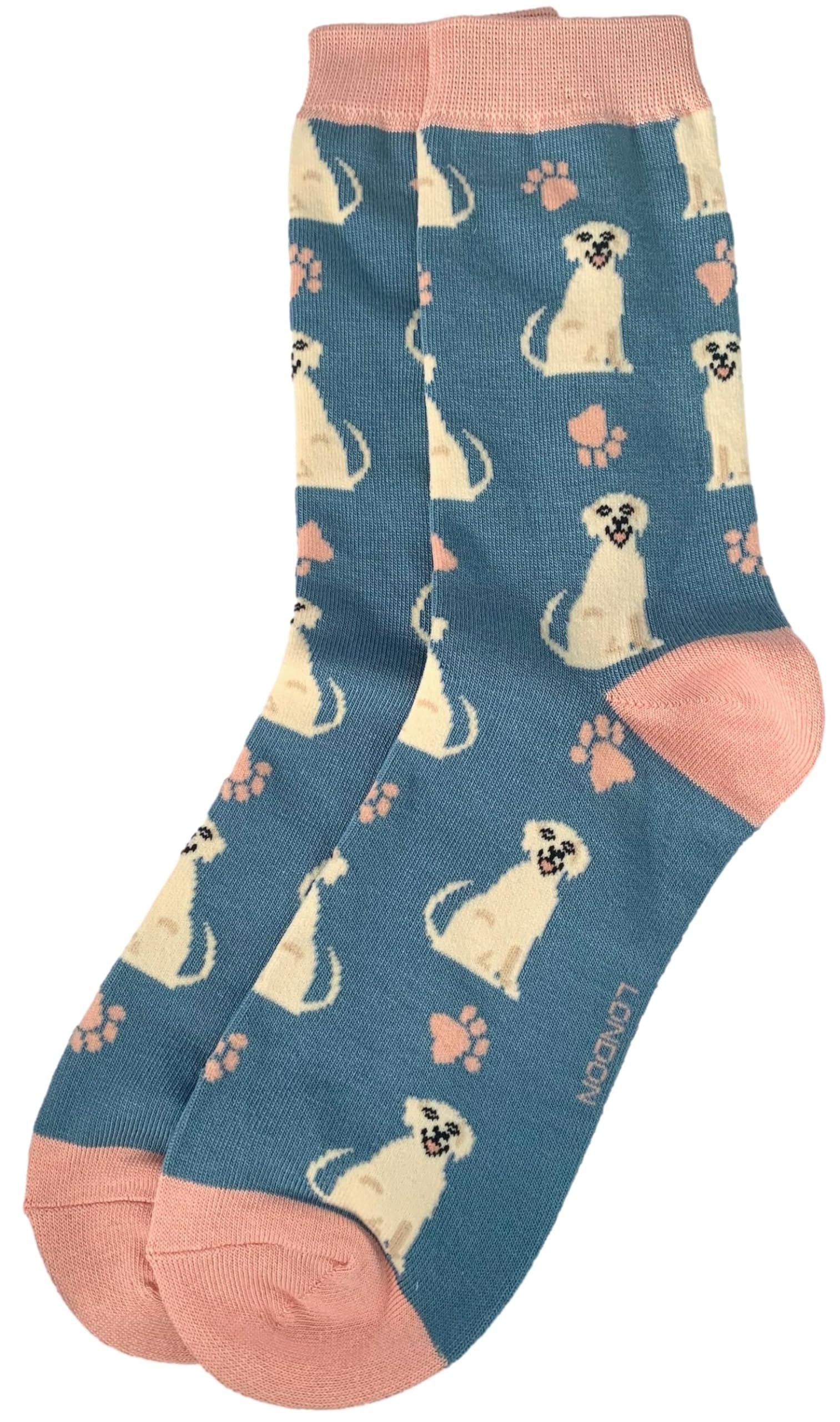 Purple Possum® Socks Labrador Dog Ladies Dogs Blue Pink Bamboo Cotton Blend Cute Labradors Golden Retriever Dog 1 Pair Size 4 to 7