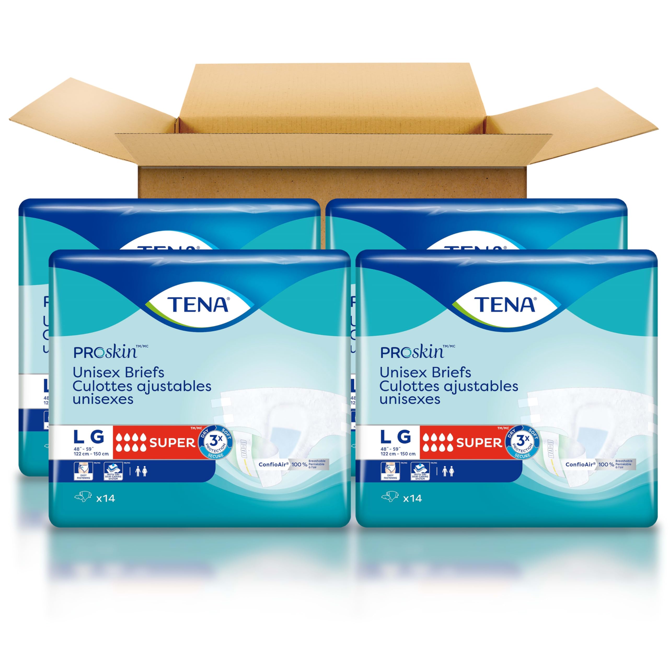 Tena Incontinence Adult Diapers, Maximum Absorbency, Disposable Briefs, ProSkin - Large - 56 ct