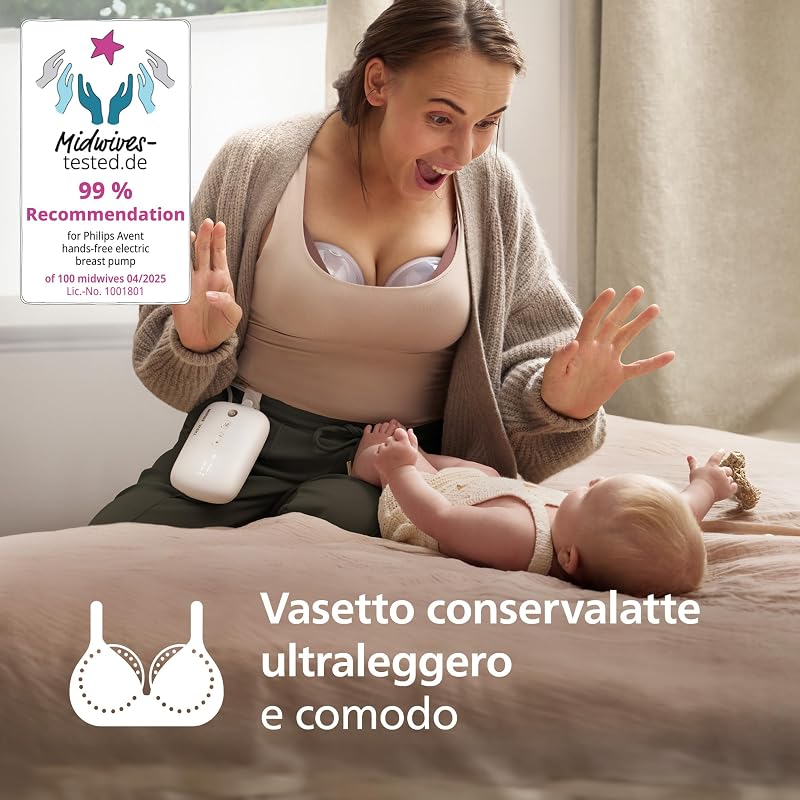 Avent set per i primi allattamenti con tiralatte a mani libere, con motore di qualità ospedaliera, che imita il ritmo di suzione del bambino, estrazione fino a 85 volte al minuto, SCD553/11