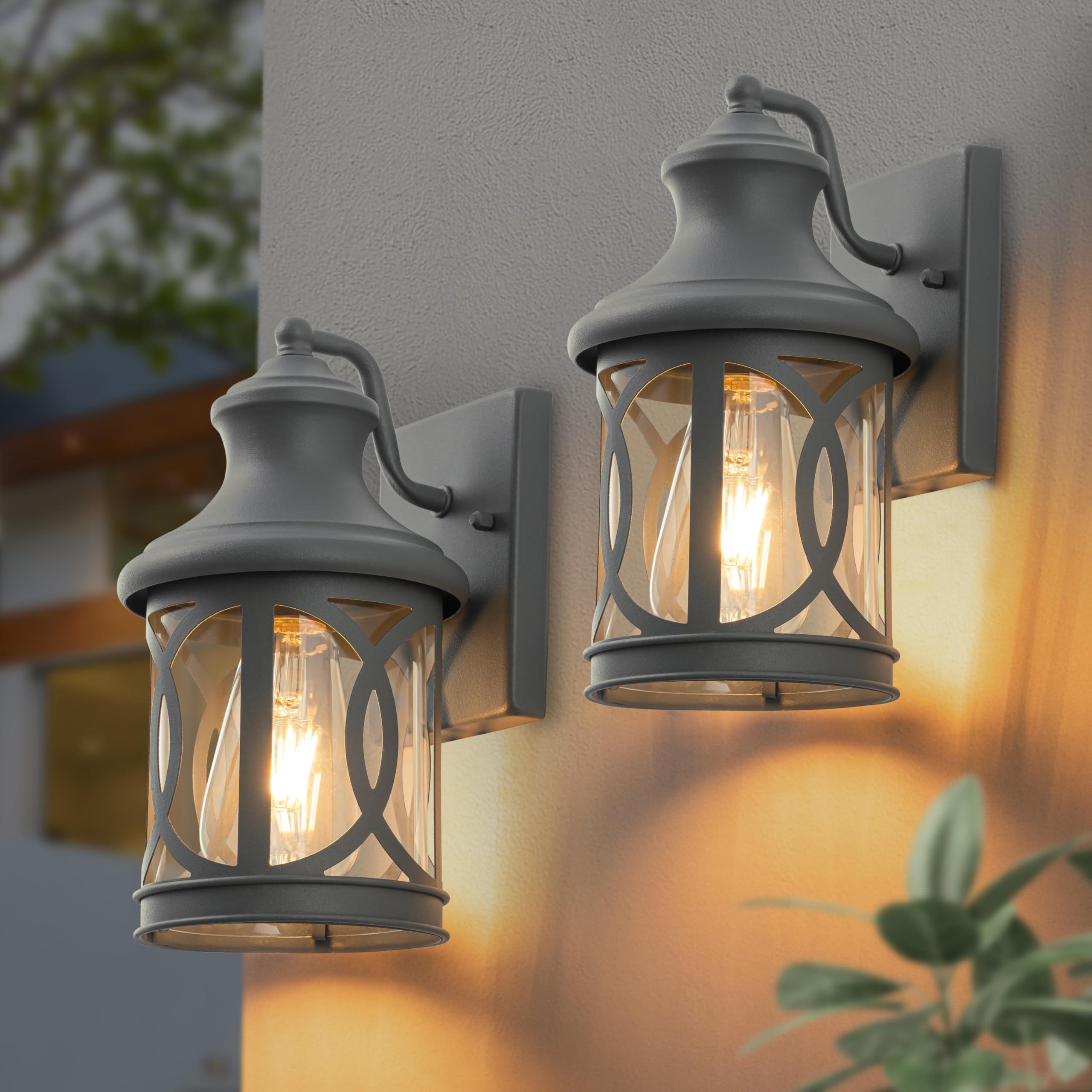Photo 1 of Laplusbelle 2-Pack Outdoor Wall Lights, Porch Lights, Waterproof Outdoor Wall Sconce, Exterior Light Fixture Grey Finish with Clear Glass Shade for Garage Patio Front Door Balcony