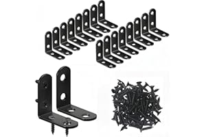 LGSFTBFS 20 PCS L Bracket Corner Bracket, Black Metal Corner Bracket with 80 pcs Screw,90 Degree Right Angle Bracket,Metal He