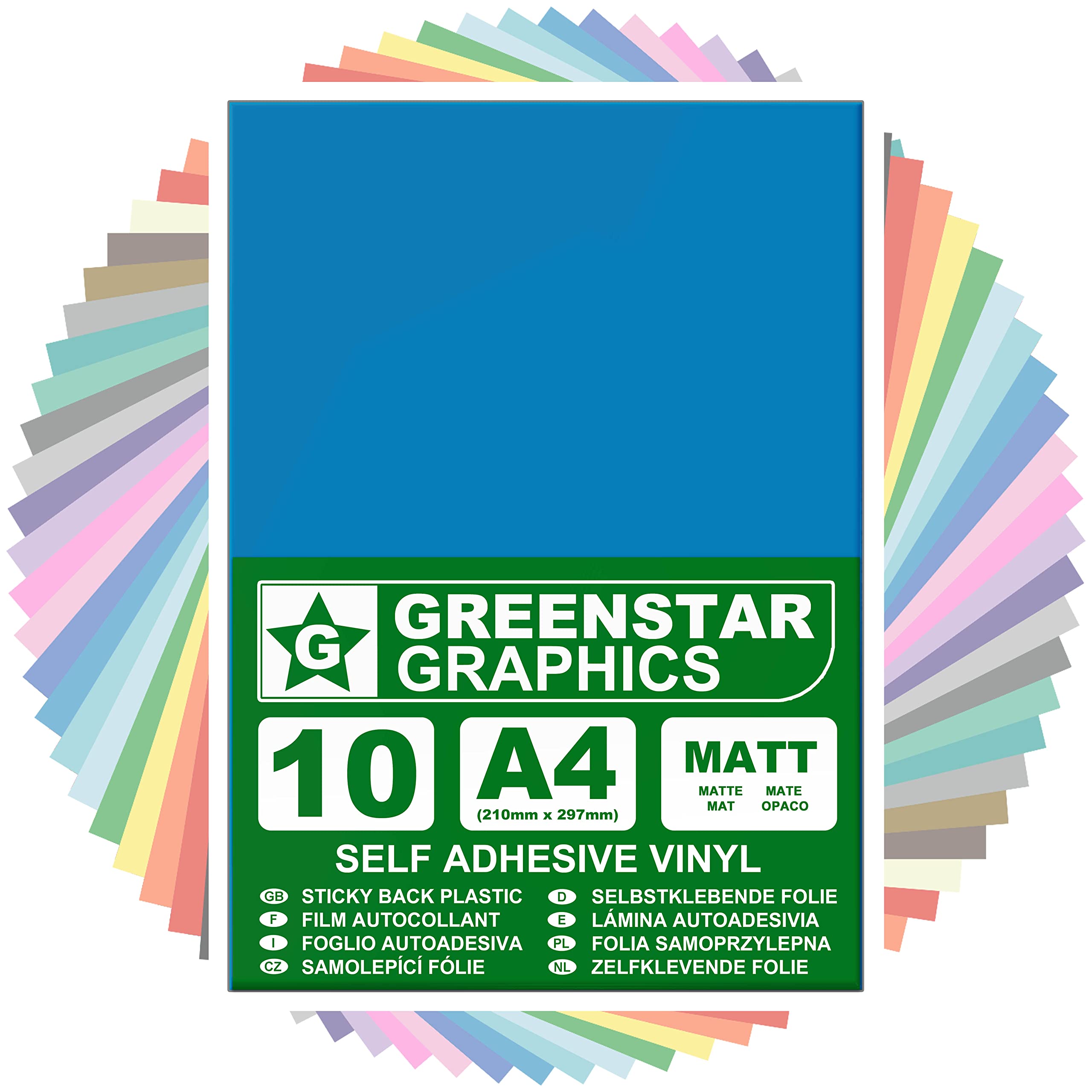 GREENSTAR GRAPHICS MATT A4 STICKY BACK PLASTIC SELF ADHESIVE ART & CRAFT VINYL (10 SHEET PACK). Compatible With 12” Cricut, Silhouette Cameo/Curio/Portrait, Scan N Cut (BLACK MATT 10 A4)