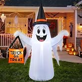 4.5 FT Halloween Inflatable Ghost Outdoor Decoration with Magic Hat | Blow-Up Ghost with Pumpkin Bag, Built-in LED Lights for Indoor, Outdoor, Home, Holiday Party, Lawn, Yard & Garden