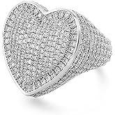 Iced Out Jewelry 5A Cz Stones Shiny Baguette Heart Engagement Gold Luxury Diamond Ring, Hip Hop Bling Bling 18K Gold Plated Party Pinky Ring Men Women