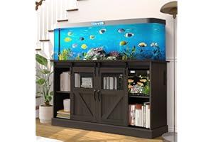 Dephet 55-75 Gallon Fish Tank Stand with Sliding Barn Doors & Power Outlet, Heavy Duty Aquarium Stand with Cabinet Storage for 2 Fish Tank/Turtle Tank/Reptile Terrarium Accessories, 1300LBS (Grey)
