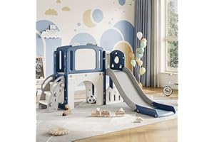 Garvee 8-in-1 Toddler Slide Indoor & Outdoor Playground Playset for Kids-Includes Climber, Basketball Hoop, Telescope, Tunnel, and Storage Space for Backyard & Courtyard Fun