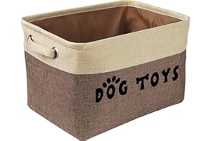 PET ARTIST Dog Toy Basket, Collapsible Dog Toy Bin Box with Comfortable Handles, Large Pet Toy Storage Organizer for Accessories, Toys, Coat & Clothing, Blanket & Leash, Brown, 15"x11"x9"