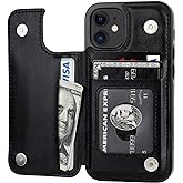 ONETOP Compatible with iPhone 12 Mini Wallet Case with Card Holder, PU Leather Kickstand Card Slots Case, Double Magnetic Clasp and Durable Shockproof Cover 5.4 Inch(Black)