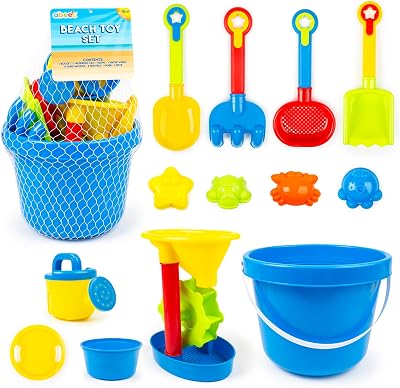 abeec Beach Bucket Set 13pc Sand & Water Toys Shovels Molds Bowl Wheel