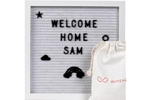 WINSHARP White Felt Letter Board 10"x10" White Wooden Frame with Black Letters Changeable Sign Boards for Home Decor Baby Announcement Letterboard with Stand