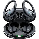 occiam Active Noise Cancelling Earbuds Wireless Bluetooth Headphones Ear Buds 90Hrs Playback Stereo Bass Earphones with Mic Over-Ear Hooks IPX7 Waterproof Headset for Work Sports Running Gym Black