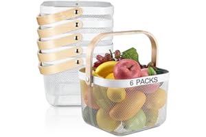 Roshtia 6 Pcs Metal Mesh Steel Basket with Handle, Rustic Square Wire Harvest, Shopping Baskets for Retail Store Garden Bathroom Kitchen(8.46 x 8.46 x 6.5 Inch,White)