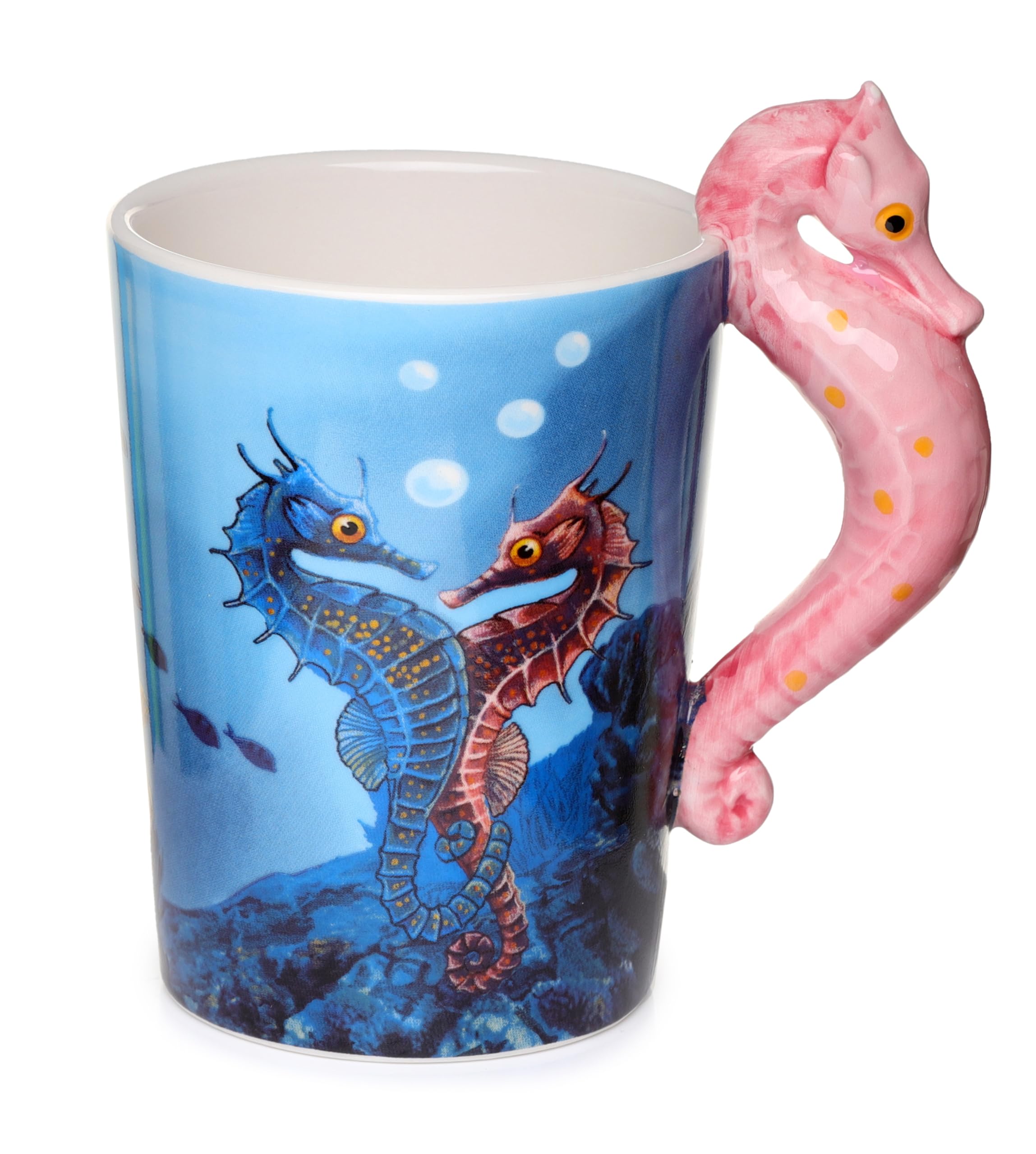 Puckator Lisa Parker Seahorse Ceramic Shaped Handle Tea Coffee Mug - Funny Home Accessories - Cute Gifts for Girlfriend - Large Mugs for Men Women Hot Drinks - Cups Presents Secret Santa Gift Cup Set