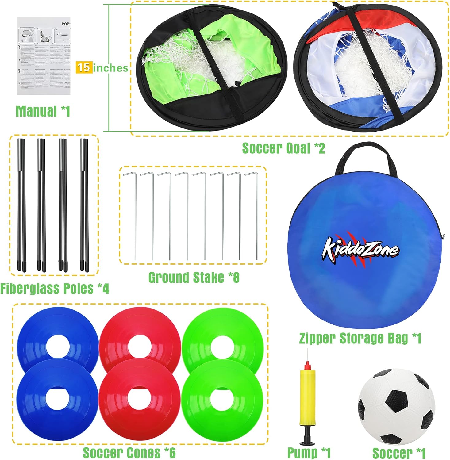 KiddoZone Portable Pop Up Soccer Goals Set,48’ x 29’Folding Soccer Nets with Carrying Bag Pump Training Cones, Backyard Indoor Training Soccer Goal for Kids & Adults: Electronics