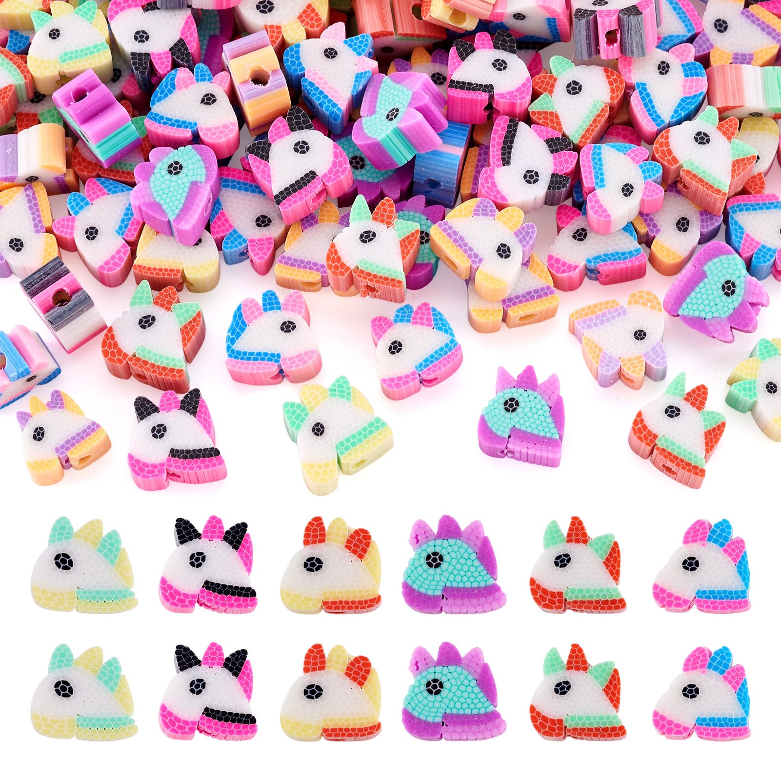 Boutigem 200Pcs Cute Animal Handmade Polymer Clay Beads Colorful Unicorn Clay Loose Beads for Necklace Bracelet Jewelry Making DIY Crafts