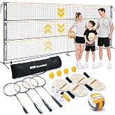Haokelball 22FT Badminton Volleyball Pickleball Net, Adjustable Height | Backyard, Beach, Lawn, Outdoor, Indoor, Portable, Net Set, Family Games, Includes Balls Shuttlecocks Rackets Pump Carry Bag