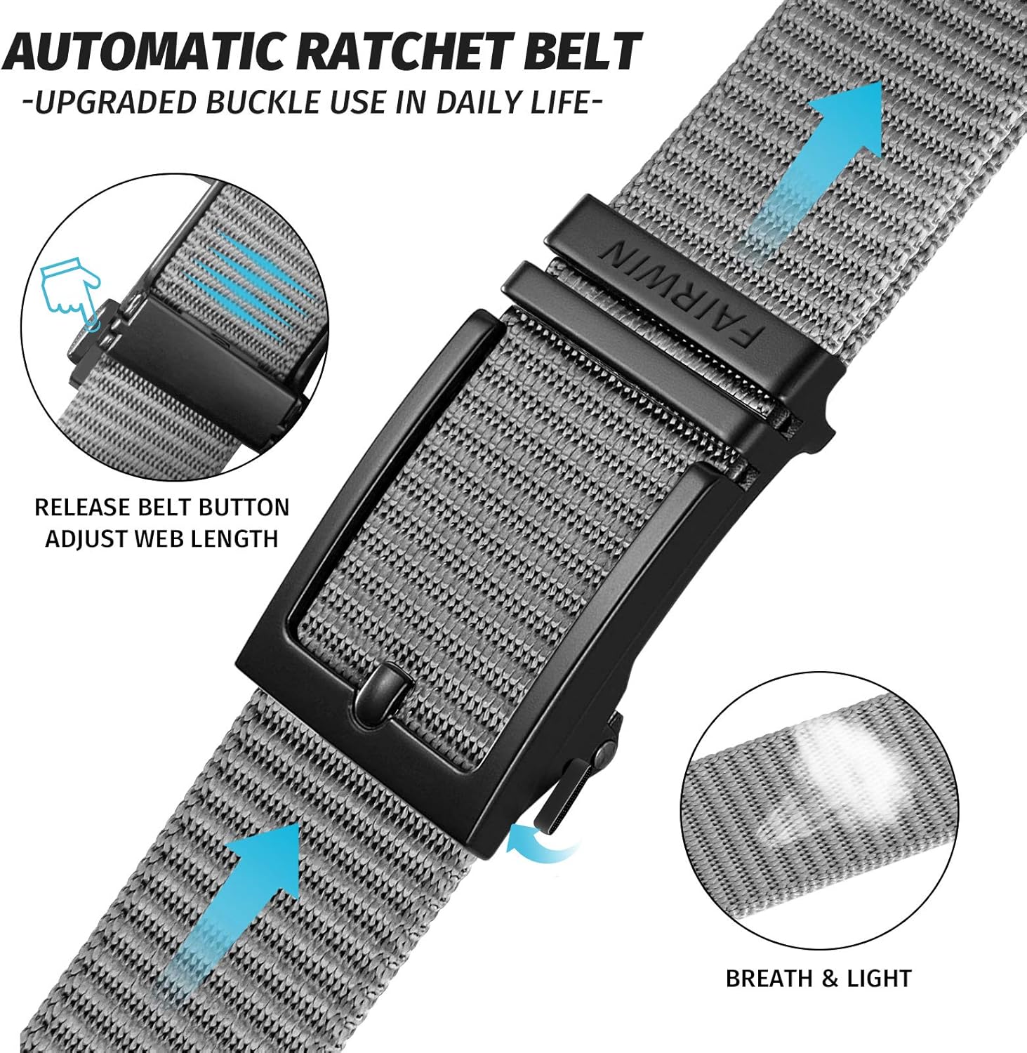 Fairwin Ratchet Belts for Men, 2 Pack Golf Belts for Men Adjustable Mens Belts for Jeans with Automatic Slide Buckle: Clothing