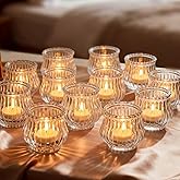 Glasseam Glass Tealight Candle Holder: 12 Pcs Ribbed Clear Votive Candle Holders Bulk for Wedding Centerpiece Christmas Table Decorations Party