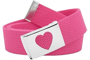 Build A Belt Girl's 1.25" Wide Heart Silver Flip Top Belt Buckle with Canvas Web Belt