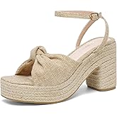 Yavero Women's Espadrille Platform Wedge Sandals Open Square Toe Chunky Sandals Bow Sandals for Vacation