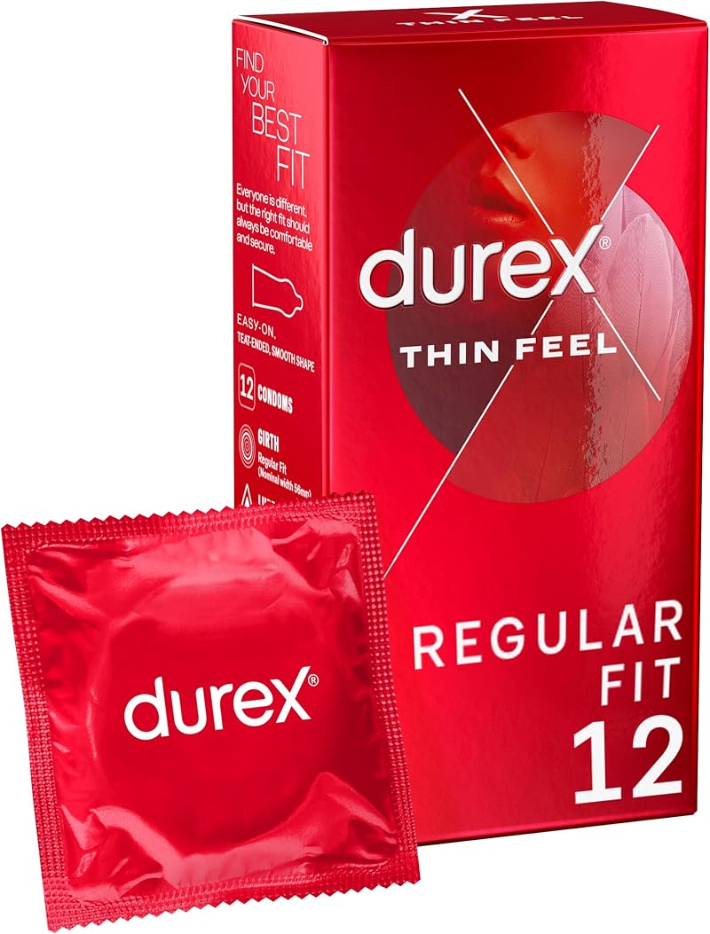 Durex Thin Feel Condoms 12 Count with Silicone Lube Regular Fit