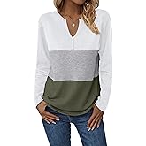 Zeagoo Women's Waffle Shirts V Neck Long Sleeve Tops Color Block T-Shirts Casual Pullover Tunics 2025 Fashion Basic Tees