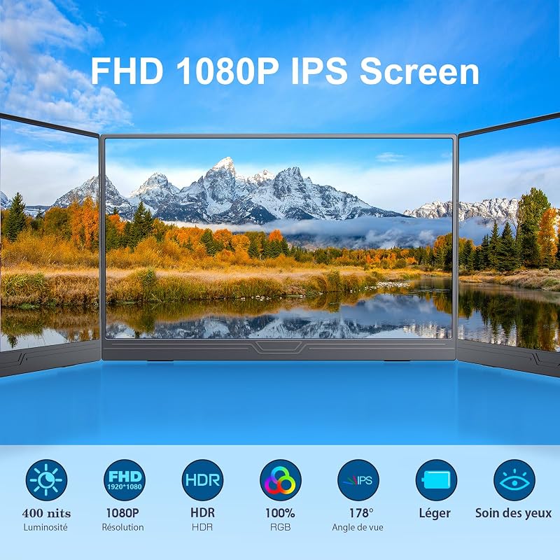 Ecran Portable, 15,6 Pouces Moniteur Portable IPS 100% SRGB