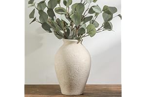 Vanselia Ceramic Flower Vase Home Decor - Large Farmhouse Table Vases Rustic Vintage Living Room Kitchen Bedroom Decorations for House Book Shelf Office Coffee Desk Dining Fireplace (9" Rustic)