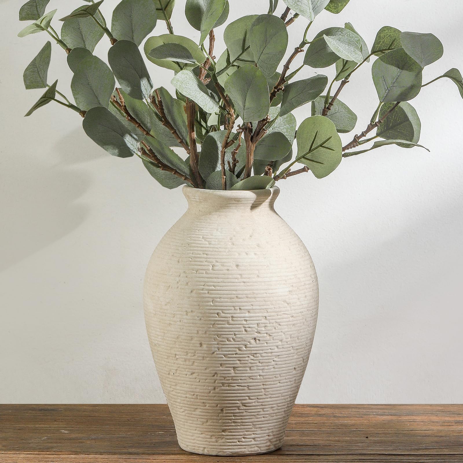 Photo 1 of Vanselia Ceramic Flower Vase Home Decor - Large Farmhouse Table Vases Rustic Vintage Living Room Kitchen Bedroom Decorations for House Book Shelf Office Coffee Desk Dining Fireplace (9" Rustic) cracked 