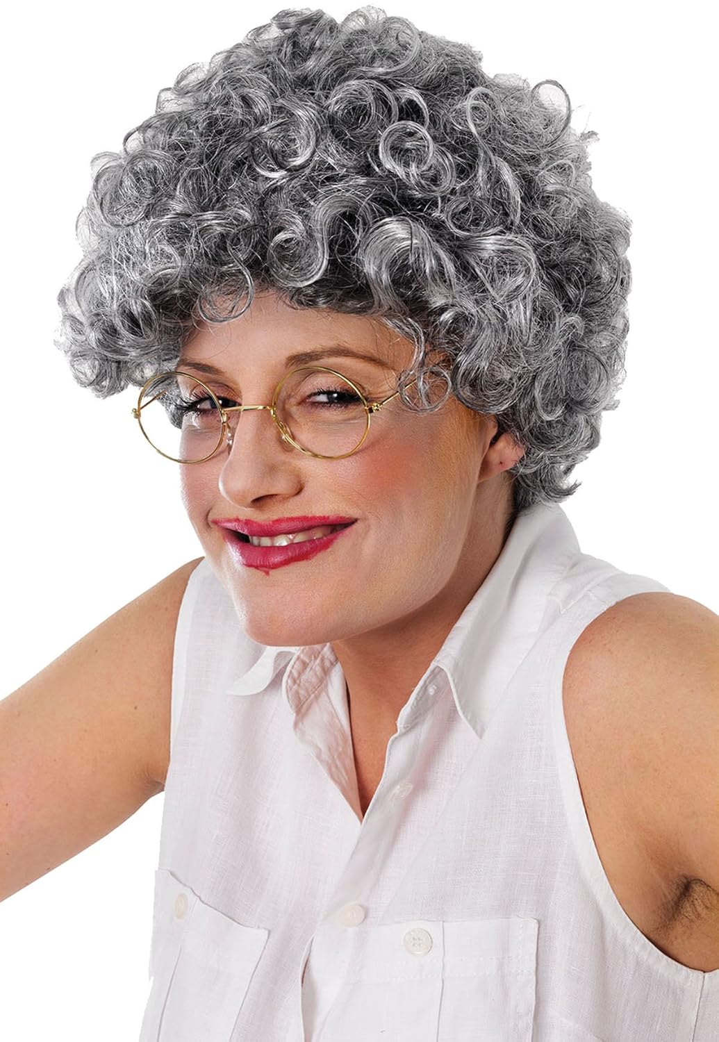 Granny Old Lady Woman Mrs Doubtfire Xmas Party Curly Grey Permed