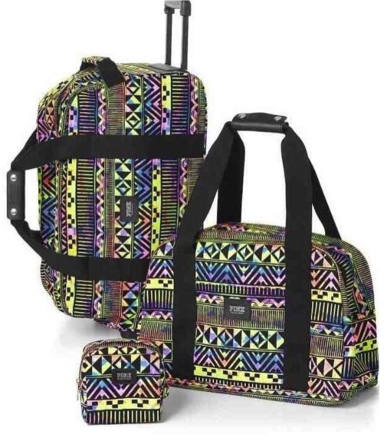 Victoria's Secret PINK Women's 3 Piece Luggage Travel Set Rainbow Aztec