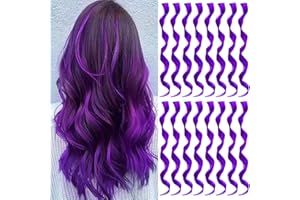 TOFAFA 16 Pcs Colored Hair Extensions Curly Wavy Clip in Synthetic Hairpiece Streak for Girls Women Kid, Multi-colors Party Highlights Cosplay Festival Gift(Purple)