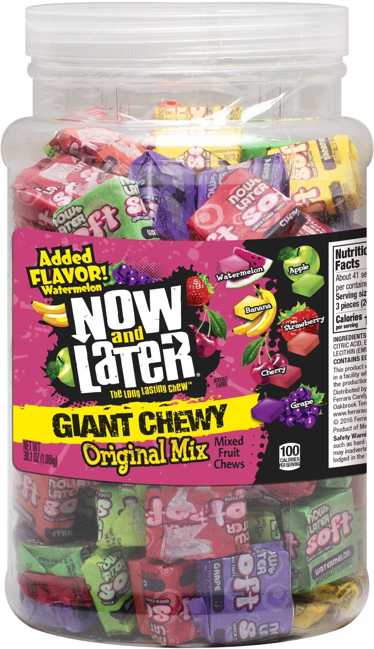 Now & Later Chewy Mixed Fruit Chews Assorted, 38 Ounce Jar - PACK OF 4