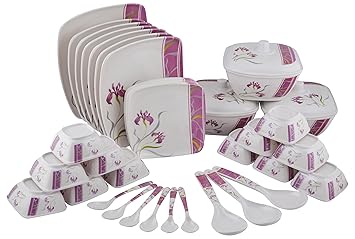 Maharaja Royal Melamine Dinner Set, 40 Pieces, Service for 6, White and Purple.