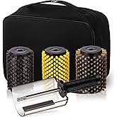 FoldTier 3 Pcs 100mm Ski Rotation Brush Ski Snowboard Wax Rotation Brush Snapout Fast Change Axle Includes 3 Brushes, Nylon, Brass, Horsehair and Storage Bag