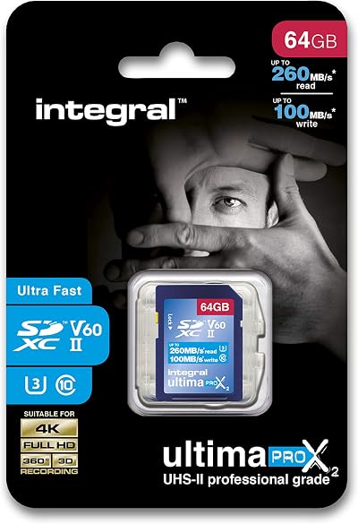 Integral 64GB UHS-II SD V60 Card 260MB/s Read 100MB/s Write SDXC Professional