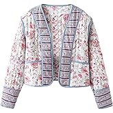 Yimoon Women's Quilted Jacket Lightweight Floral Print Cropped Puffer Coat Short Padded Open Front Winter Outwear
