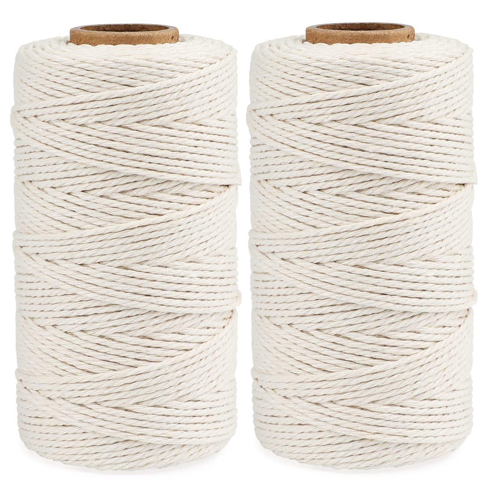 G2PLUS 2x100M Beige Cotton String Twine - 2MM 3Ply Craft Cord - Butchers Thread for Cooking, DIY Crafts and Handmade