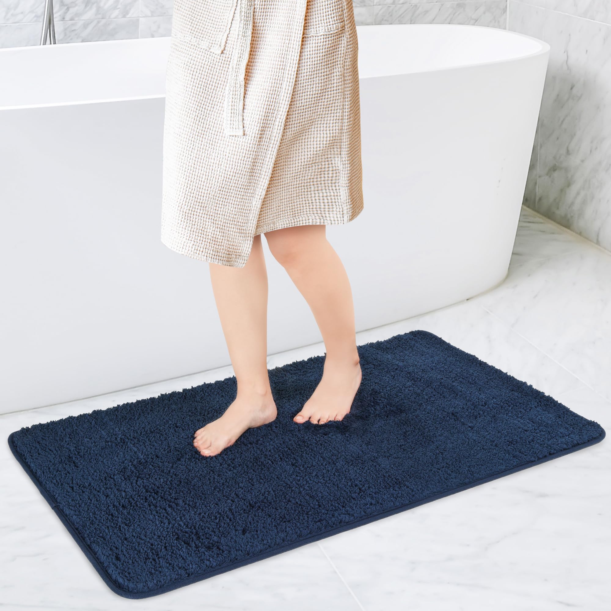 Sentidos Non-Slip Bath Mat, Soft, Water-Absorbent, Machine-Washable Bathroom Rug, Ideal for Bathtub, Shower, and Kitchen, 60x100 cm - Navy Blue