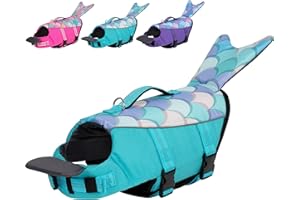 cyeollo Dog Life Jacket Reflective Mermaid Dog Life Vest for Swimming Boating, High Buoyancy Pet Life Preserver Lightweight Small Medium Large Dog Lifejackets, Blue S