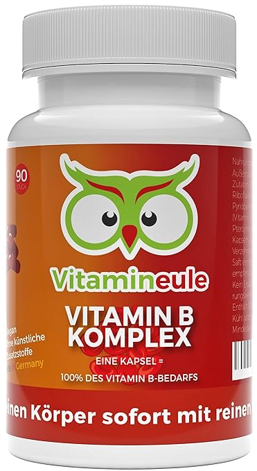 Vitamin B Komplex Kapseln - ohne künstliche Zusätze - Deutsche Qualität - mit B1 B2 B5 B6 B7 B12 Niacin Folsäure - vegane kle