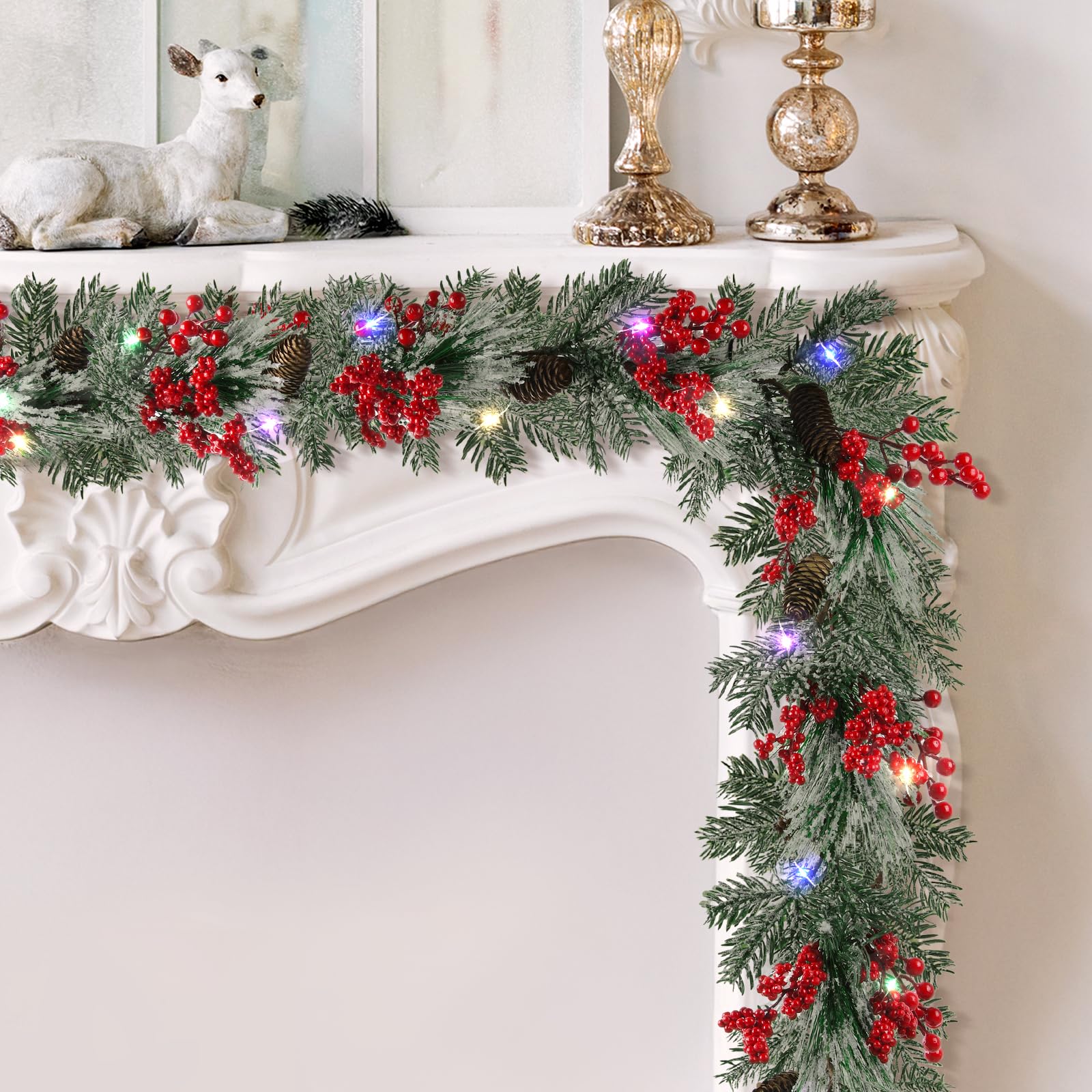 6 FT Artificial Christmas Garlands, Faux Garland with Red Berry, Pine ...