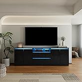 Jiaoun LED TV Stand for TVs up to 100",Minimalist TV Console with APP Control,Entertainment Center with Drawers and Storage,Long TV Stand for Living Room/Bedroom/Large Space, Black