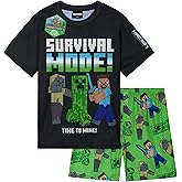 Minecraft Pajama Set for Boys, Teens, 7–14 Yrs, 1 or 2 Pack T Shirt and Shorts, Creeper PJs Loungewear, Gamer Gifts for Boys