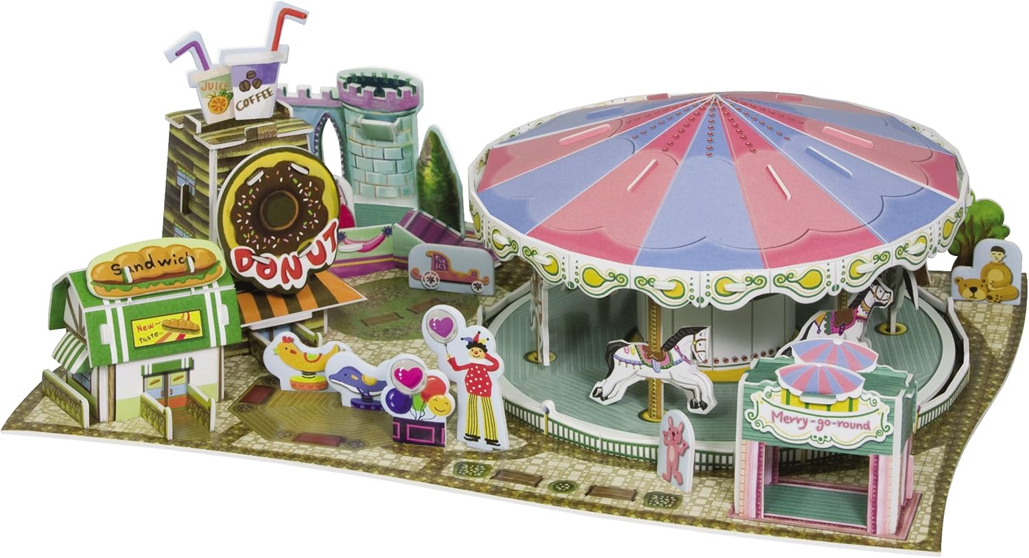 Amazon Pop Out World テーマパークシリーズ 素晴らしいメリーゴーランド 回転木馬 木製パズル おもちゃ