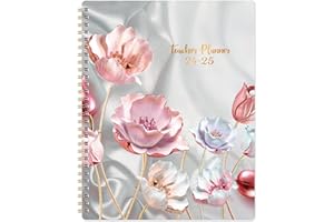 BUSHYPUSHY Teacher Planner 2024-2025 - 2024-2025 Teacher Planner Academic Year, Teacher Lesson Planner from July 2024 to June 2025, 8" x 10", Weekly & Monthly with Twin-Wire Binding - Pink Flower