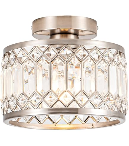 2-Pack Crystal Ceiling Light Fixture – Modern Chrome Semi-Flush Mount, 7.24" Square, E26 Base, UL Certified For Bathroom, Hallway, Kitchen, Or Bedroom