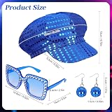 Dreamtop 3Pcs Sequin Abba Blue Hat Sunglasses Earrings Set for Women view 2
