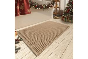 AMOAMI Upgraded Waffle Bath Mat, Super Absorbent Non Slip Bath Mats for Bathroom Floor, Machine Washable Bathroom Rugs with Tassels, Rubber Backed Bathroom Mats, Ultra Soft, 17" x 24", Brown