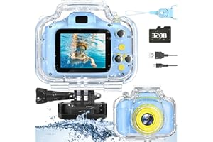 Miiulodi Kids Waterproof Camera - Birthday Gifts for 3 4 5 6 7 8 9 10 Year Old Boys 2 Inch IPS Screen Underwater Action Camera with 32 GB SD Card, Pool Toys for Kids Age 8-12 Blue